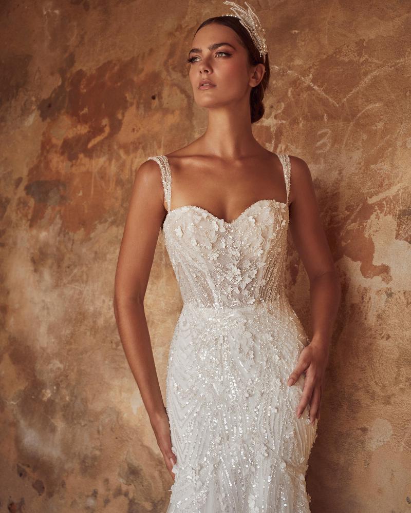 123123 lace mermaid wedding dress with sleeves and train2